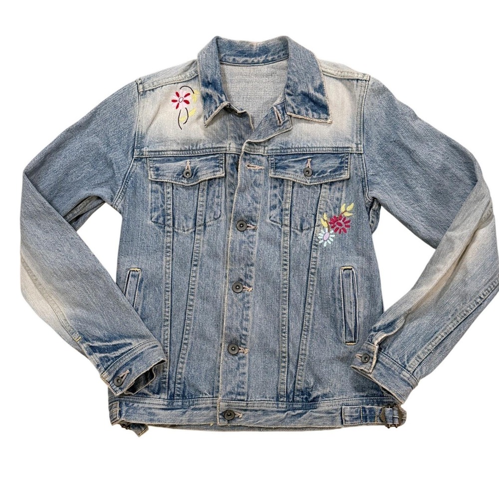 Vintage Johnbull Womens Denim Jean Jacket S Embroidered Light Wash Okayama Japan